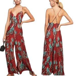 Free People Size 4 Women Boho Festival Tropical Print Floral Jumpsuit Resortwear